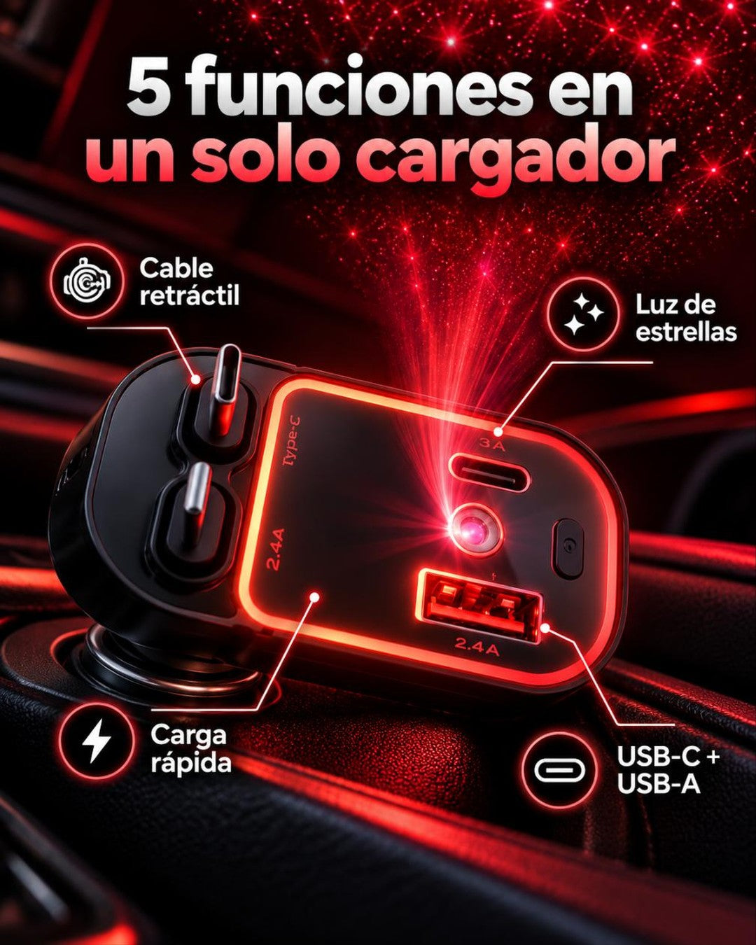 Cargador de Coche 5 en 1 Starlight